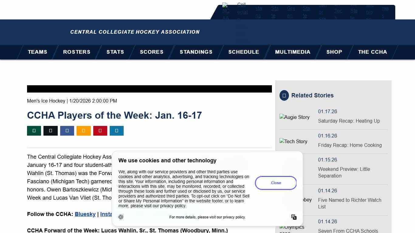 CCHA Players of the Week: Jan. 16-17 - CCHA