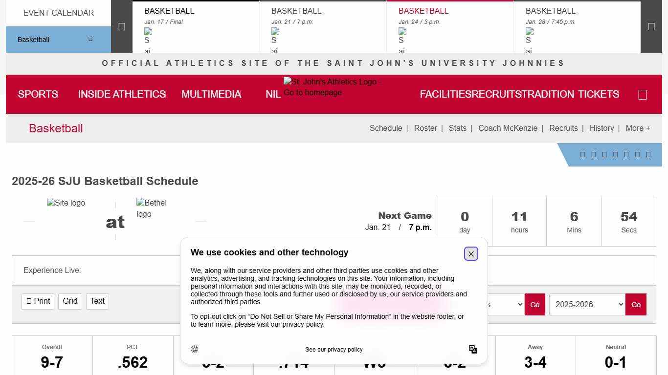 2025-2026 Basketball Schedule - Saint John's University Athletics